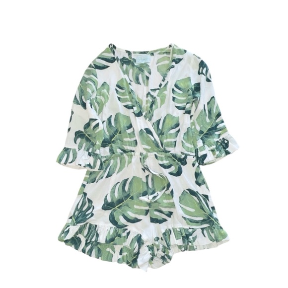 Piyama 100% Rayon Panama Palm Green Leaf Tropical‎ Romper Small - Picture 3 of 12
